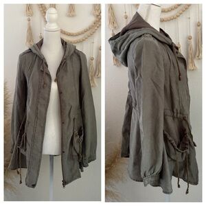 Free People army green cargo jacket lightweight military fit flare hooded coat S